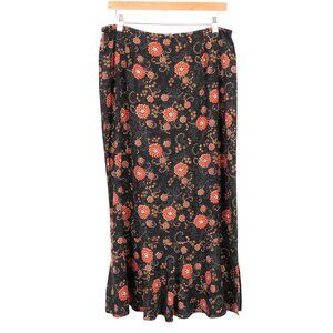Sag Harbor Floral Oriental Maxi Skirt 14 Womens VTG Black Red Flare Rubble Botto